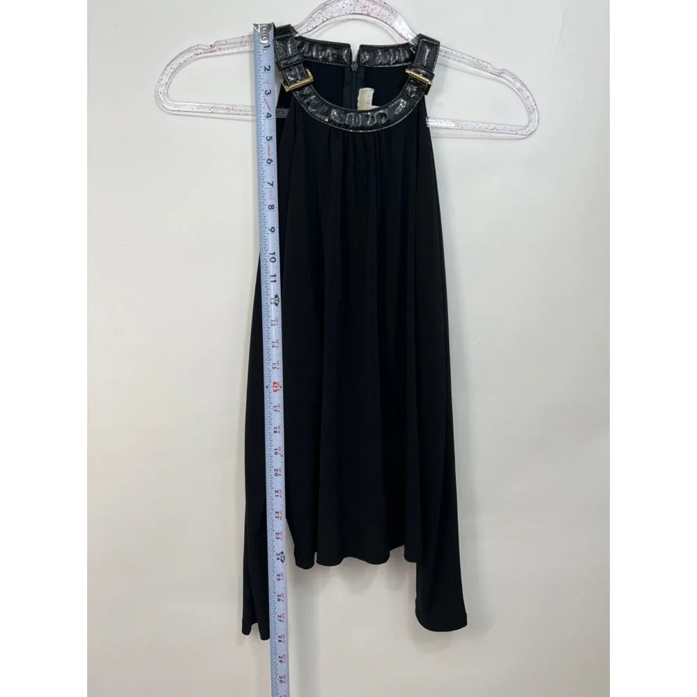 Michael Kors Blk Cold Shoulder Blouse Top Shirt‎ with Buckle Collar Accent Sz XS